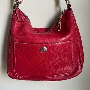 Coach Red pebble leather hobo bag